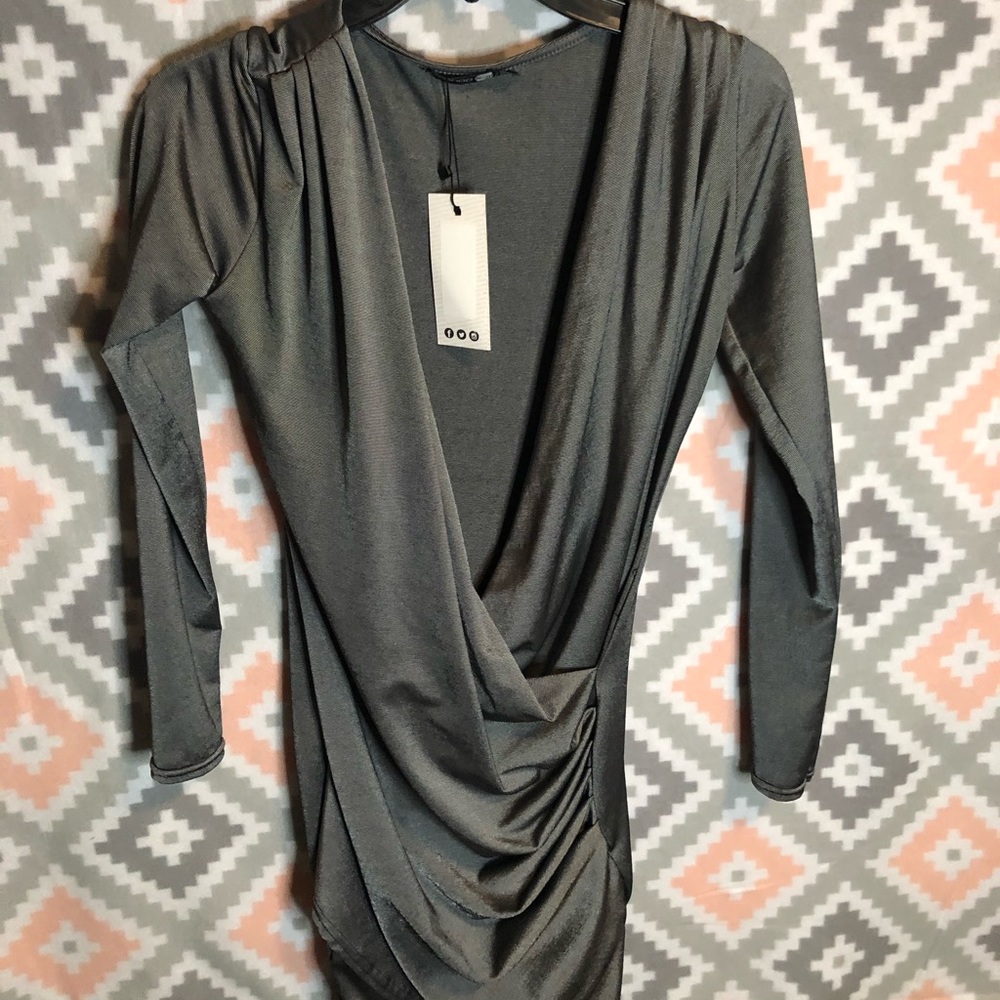 Grey Deep V Plunge Bodycon Dress